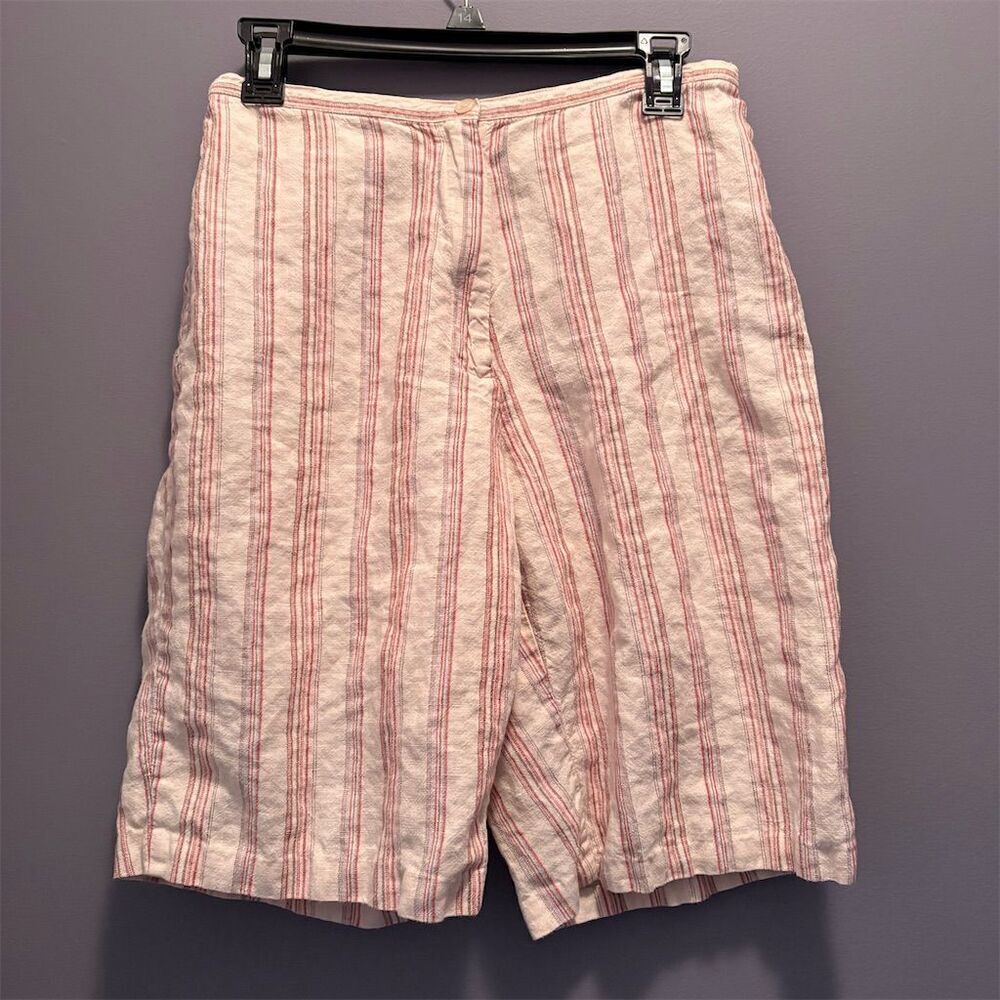LL Bean Women's Vintage Linen Striped Shorts Size 14 Multicolor